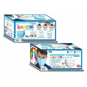 Mascherina chirurgica per Bambini AZZURRE Pacco da 50 pz , confezioni da 10 mascherine