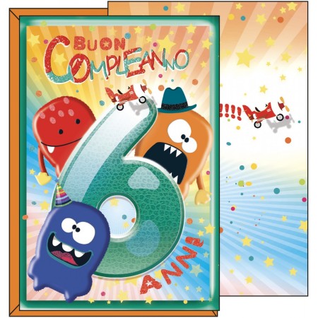 BIGLIETTI AUGURI 6° COMPL. BIMBI E MOSTRI 6 PEZZI