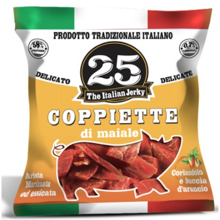 THE ITALIAN JERKY - COPPIETTE DI CARNE SECCA 25 G - ESPOSITORE DA 14 BUSTE - DELICATO